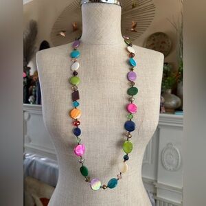 Erica Lyons Retro Rainbow Shell Disc Beaded Long Necklace